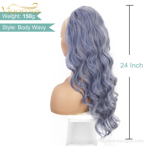Vigorous Heat Resistant Synthetic Long Body Wave Drawstring Ponytail Hair Extensions Ponytail for Black Women Natural Black